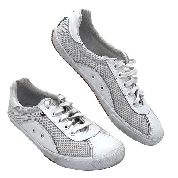 Tommy Hilfiger Shoes - Tommy Hilfiger White Mesh & Leather Lace-Up Sneakers Womens Shoes Size 8M